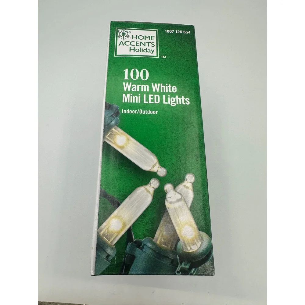 Home Accents Holiday 100 Mini LED Lights Warm White Green Wire Excellent 29ft